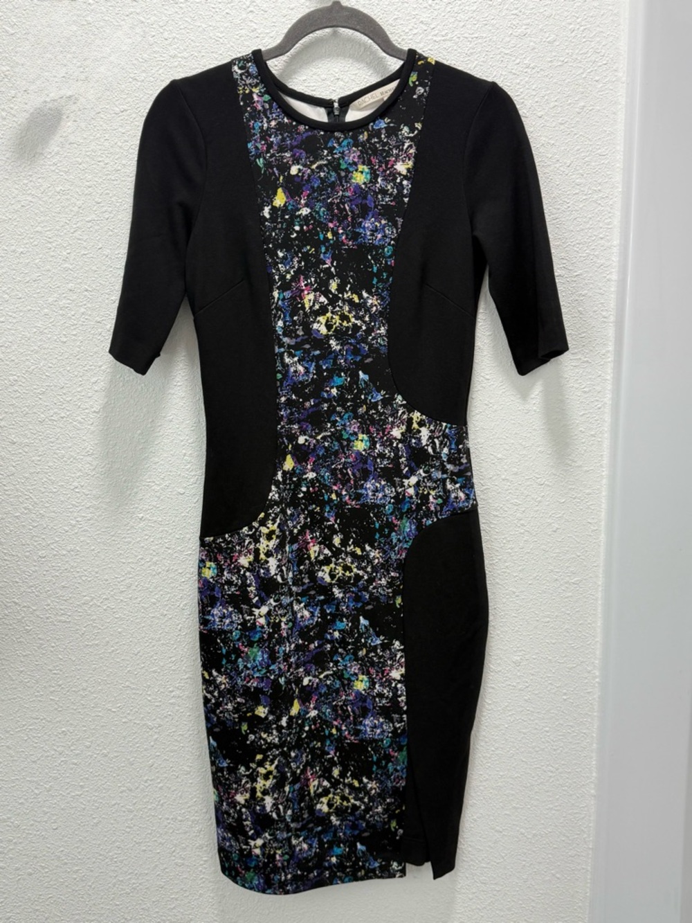 RACHEL Rachel Roy black/multicolored spatter bodycon dress Sz(6)